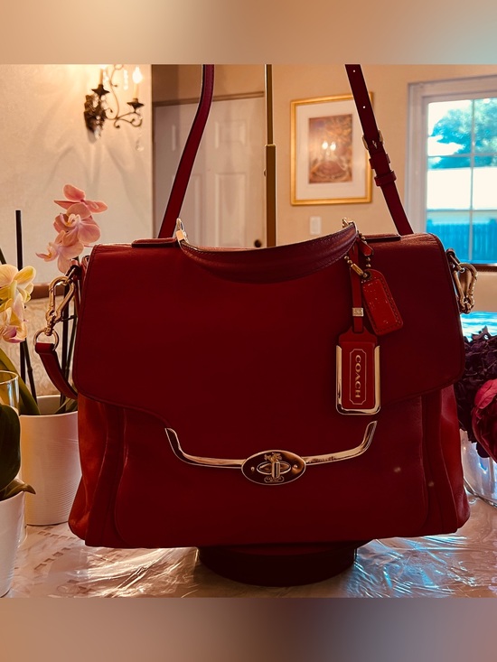 Coach Handbags - Coach Raspberry Pink Leather Turnlock Satchel Crossbody Carryall Boutique Luxury
